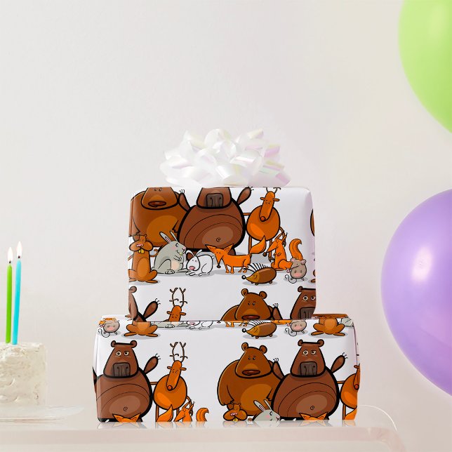Papier Cadeau Animaux de forêt drôles Créatures mignonnes des bo (Créateur téléchargé)