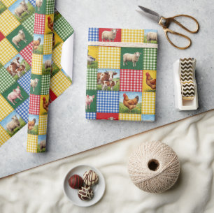 Papier Cadeau Animaux de la ferme et courtepointe en patchwork g