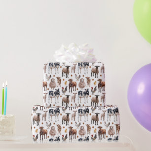 Papier Cadeau Animaux de la ferme mignons Vaches Moutons Porcs P