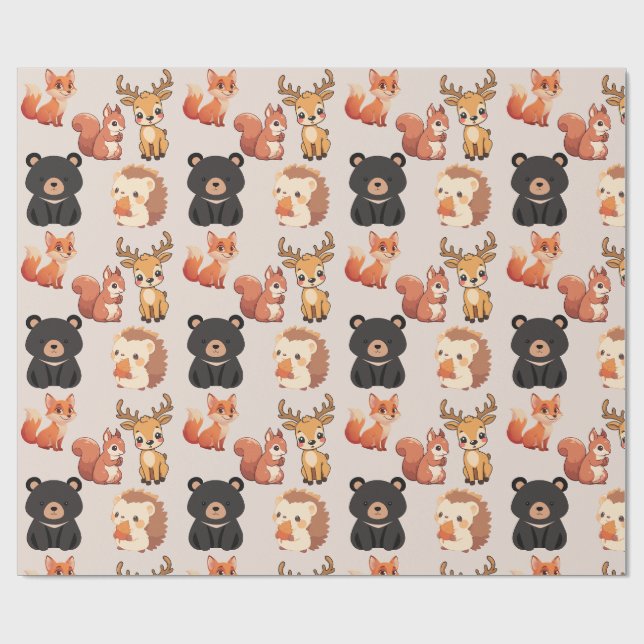 Papier Cadeau Animaux de la forêt (Plat)