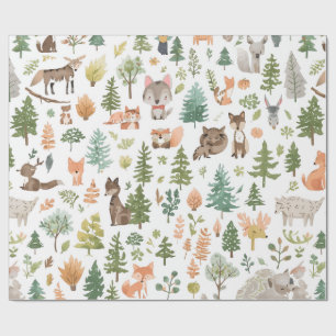 Papier Cadeau Animaux de la forêt, baby shower genre neutre