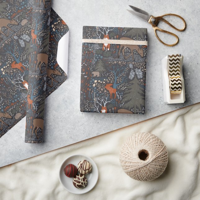 Papier Cadeau Animaux de la forêt en hiver (Artisanat)