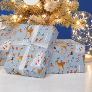 Papier Cadeau Animaux de la forêt scandinave Noël Vacances