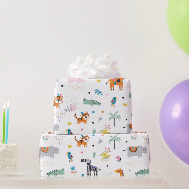 Papier Cadeau animaux de la jungle (Cadeaux de fête)