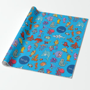 Papier Cadeau Animaux de la Vie Marine Océan Coloré Personnages