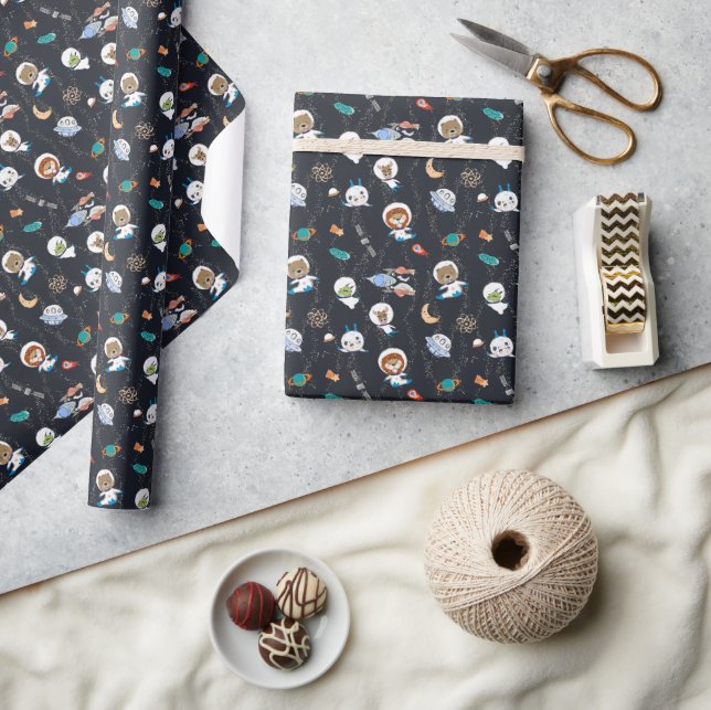 Papier Cadeau Animaux de l'espace mignons avec des traînées de p (Artisanat)