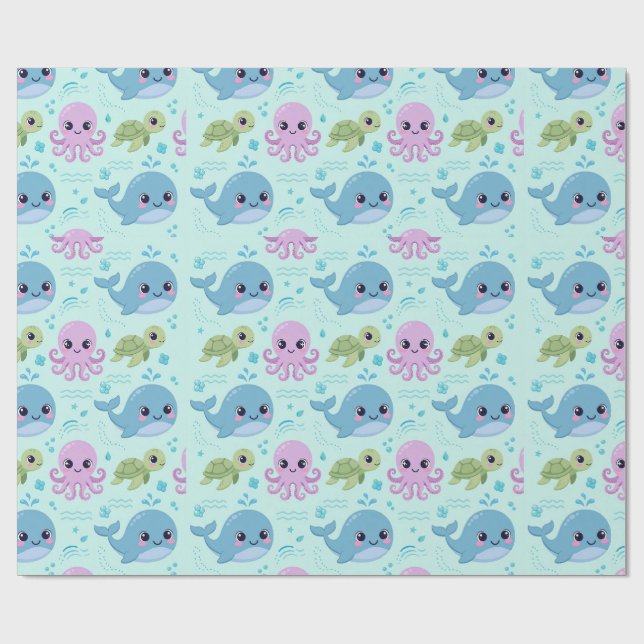 Papier cadeau Animaux de l'Océan Bébé (Plat)