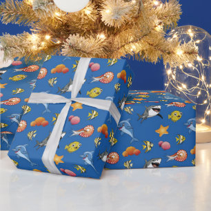 Papier Cadeau Animaux de mer colorés sous l'océan motif poissons