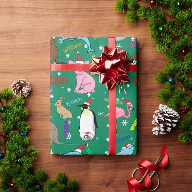 Papier Cadeau Animaux de Noël mignons personnalisés en chapeaux  (Cadeau de vacances)