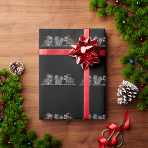 Papier Cadeau Animaux de Noël Santa Bête Raton laveur Opossum Éc