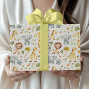 Papier Cadeau Animaux de safari à l'aquarelle Baby Shower