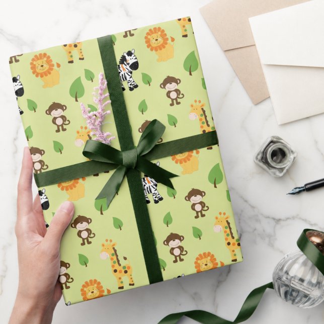 Papier Cadeau Animaux de safari jungle  (Jungle Safari Baby Shower Wrapping Paper)