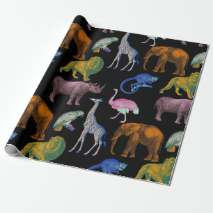 Papier Cadeau Animaux de Zoo Couleurs Vives Art Pop Amoureux des