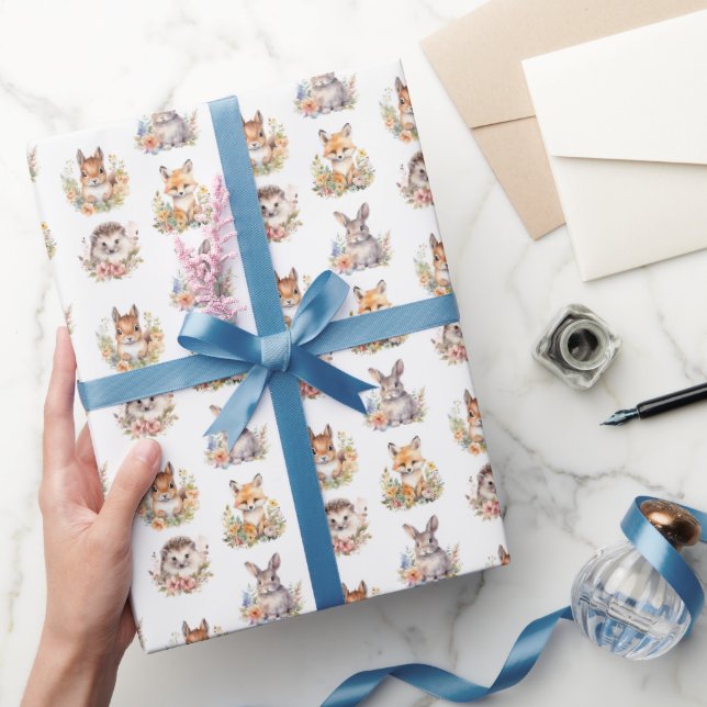 Papier Cadeau Animaux des bois sur blanc (Cadeaux)