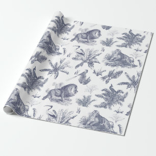 Papier Cadeau Animaux élégants classiques en toile bleue sauvage