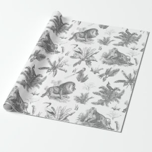Papier Cadeau Animaux élégants classiques en toile gris sauvage