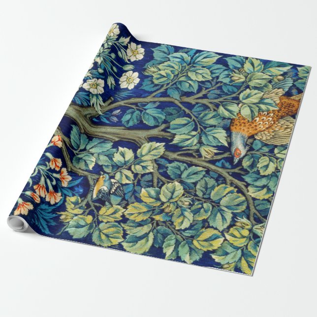 Papier Cadeau Animaux et fleurs, forêt, William Morris (Déroulé)