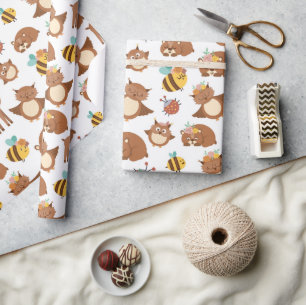 Papier Cadeau Animaux forestiers de bois Renard Anniversaire de