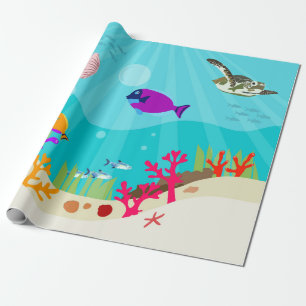 Papier Cadeau Animaux marins colorés Enfants