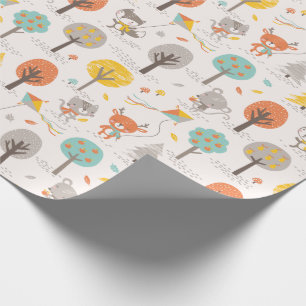 Papier Cadeau Animaux mignons de la forêt d'automne avec des cer