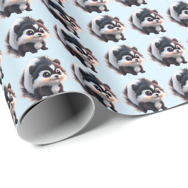 Papier Cadeau Animaux mignons de la forêt de skunk, amis de la f (Coin rond)