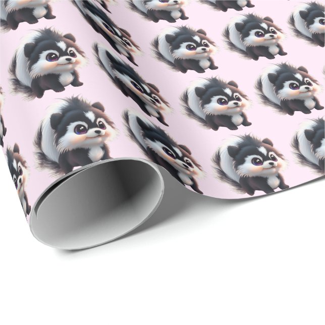 Papier Cadeau Animaux mignons de la forêt de skunks amis de la f (Coin rond)