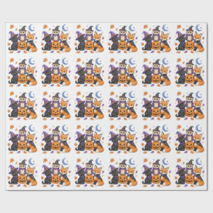 Papier Cadeau Animaux mignons d'Halloween - Sorcière Chat noir H