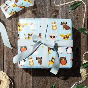 Papier Cadeau Animaux mignons en lunettes de soleil Motif en ble