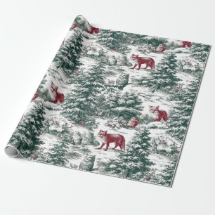 Papier Cadeau Animaux nostalgiques vintage rouge et vert de la f