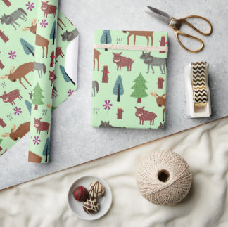 Papier Cadeau Animaux Sauvages Dans La Forêt Cerf Sanglier Loup
