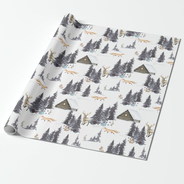 Papier Cadeau Animaux sauvages des forêts en Motif de forêt d'hi (Déroulé)