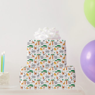 Papier Cadeau Animaux sauvages heureux et colorés dans la savane