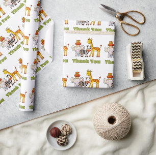Papier Cadeau Animaux Sauvages Mignons de Safari Jungle Merci