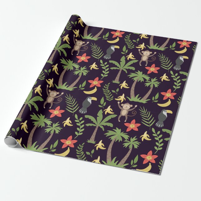Papier Cadeau Animaux tropicaux singes motifs sans soudure & mac (Déroulé)