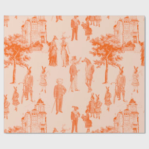 Papier Cadeau animaux victoriens antiques orange toile