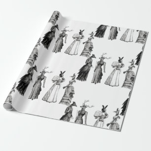 Papier Cadeau animaux victoriens femmes drôle