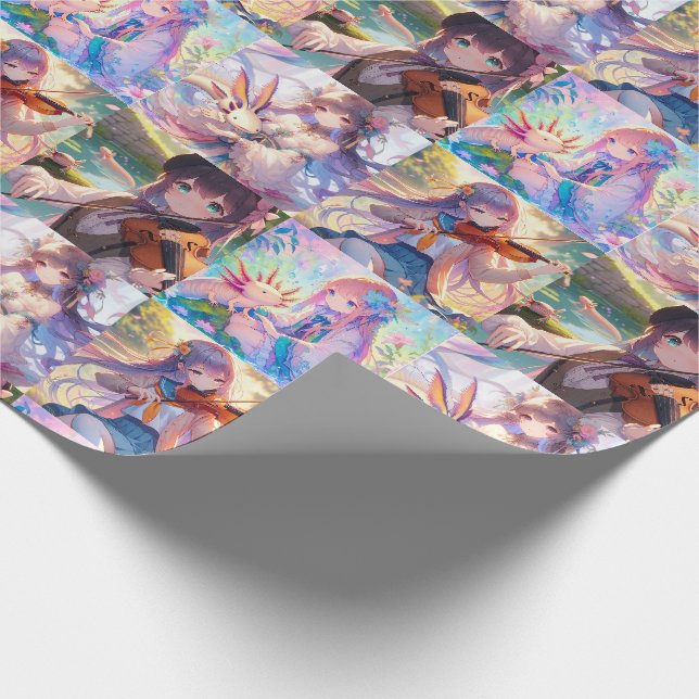 Papier Cadeau Anime Girl avec Axolotls jouant un violon (Coin)