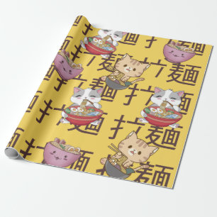 Papier Cadeau Anime japonais Cat Ramen Noodles