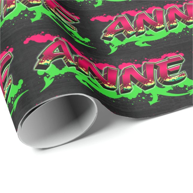 Papier Cadeau Anne prénom Graffiti red green (Coin rond)