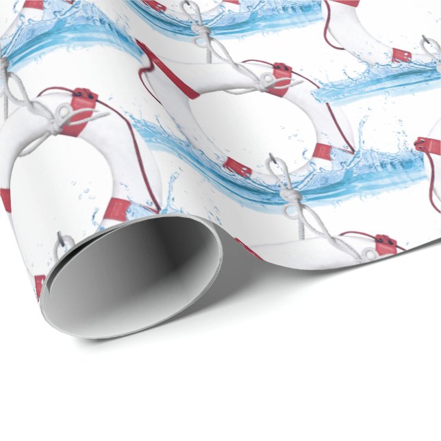 Papier Cadeau anneau de vie nautique dans l'eau (Coin rond)