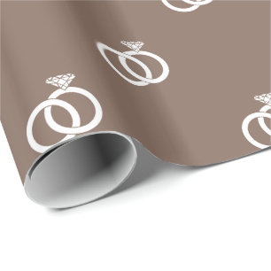 Papier Cadeau Anneaux de mariage blancs sur marron beige