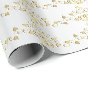 Papier Cadeau Anneaux de mariage chics d'or sur le satin blanc
