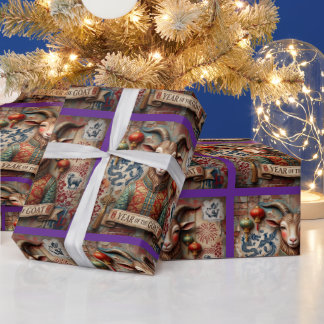 Papier Cadeau Année de la Chèvre 2027 Emballage Capricorne Chanc