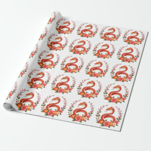Papier Cadeau Année du serpent chinois mignon rire