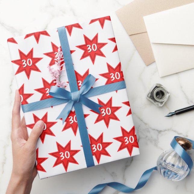 Papier Cadeau Anniversaire 30 ans étoile rouge (Cadeaux)