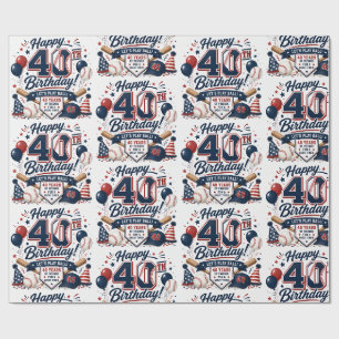 Papier Cadeau Anniversaire 40 ans sur le thème du baseball