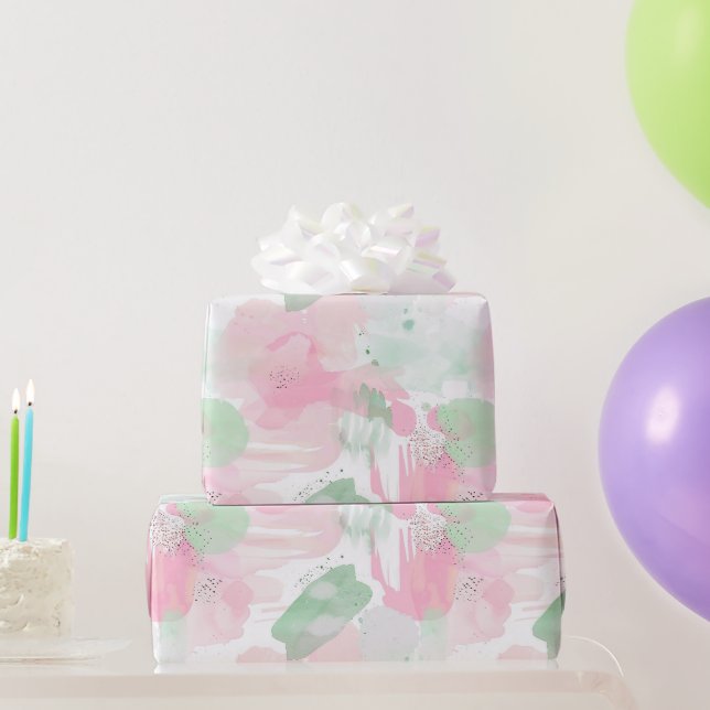 Papier Cadeau Anniversaire Abstrait Rose Menthe Féminin (Cadeaux de fête)
