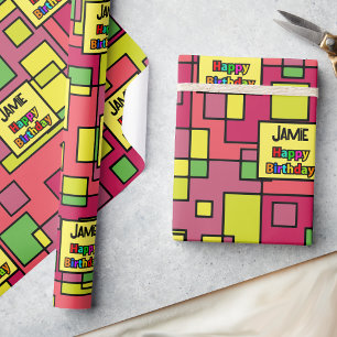 Papier Cadeau Anniversaire Ajouter Nom Retro Couleur Pop Personn