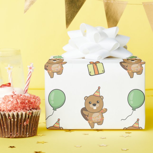 Papier Cadeau Anniversaire Animal Cute Beaver Anniversaire de en (Fête d'anniversaire)
