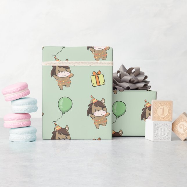 Papier Cadeau Anniversaire Animal Cute Cheval pour enfants Fête  (Baby Shower)